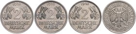 Bundesrepublik Deutschland Serie o.J. von 2 DM Ähren 1951 D, F, G und J J. 386. 
komplett, 4 Stücke ss
