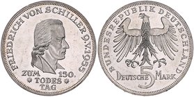 Bundesrepublik Deutschland 5 Deutsche Mark 1955 Zum 150. Todestag von Friedrich von Schiller J. 389. 
kl.Kr. vz