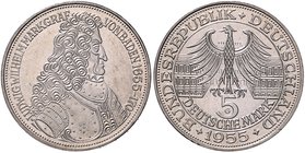 Bundesrepublik Deutschland 5 Deutsche Mark 1955 G Zum 300. Geburtstag des Markgrafen Ludwig Wilhelm von Baden J. 390. 
 vz-
