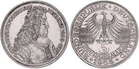 Bundesrepublik Deutschland 5 Deutsche Mark 1955 G Zum 300. Geburtstag des Markgrafen Ludwig Wilhelm von Baden J. 390. 
 f.vz