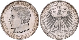 Bundesrepublik Deutschland 5 Deutsche Mark 1957 J Zum 100. Todestag des Dichters Joseph Freiherr von Eichendorff J. 391. 
 vz-st