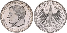 Bundesrepublik Deutschland 5 Deutsche Mark 1957 J Zum 100. Todestag des Dichters Joseph Freiherr von Eichendorff J. 391. 
kl.Kr. vz