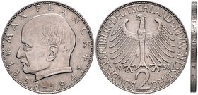 Bundesrepublik Deutschland 2 Deutsche Mark 1958 D Fehlprägung: Doppelte Randschrift 
sehr selten ss-vz