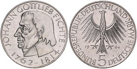 Bundesrepublik Deutschland 5 Deutsche Mark 1964 J Zum 150. Todestag des Philosophen Johann Gottlieb Fichte J. 393. 
 vz