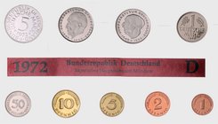 Bundesrepublik Deutschland Kursmünzensatz 1972 D mit sehr seltener Fehlprägung: 2 Deutsche Mark Heuss auf Planck-Rohling geprägt, deshalb nicht magnet...