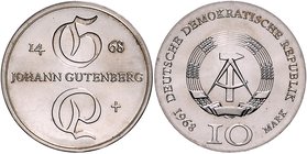 DDR 10 Mark 1968 Zum 500. Todestag von Johannes Gutenberg J. 1523. 
 f.st