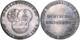 DDR Versilberte Medaille 1966 des Kulturbundes der DDR a.d. Münzausstellung während der Ostseewoche 
34,5mm 17,4g f.st