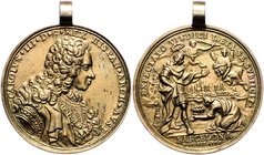 RDR - Österreich Joseph I., Kaiser ab 1705 1690-1711 Gussmedaille 1705 altvergoldet (v. P.H. Müller) auf die Einnahme von Barcelona, mit Brustbild Kar...