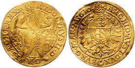 RDR - Länder - Böhmen Rudolf II. 1576-1612 Dukat 1610 Prag Münzmeister Benedikt Huebmer Dietiker 438. Saurma 493. 
gewellt ss+