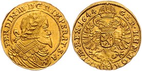 RDR - Länder - Böhmen Ferdinand III. 1637-1657 Dukat 1644 Prag Münzmeister Jakob Wernhard Wolker. Unbekannte Variante, uns ist kein Vorkommen bekannt....