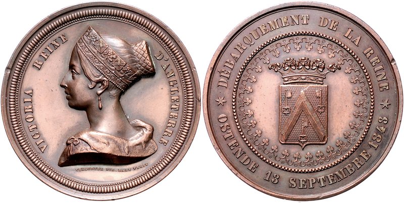 Belgien Leopold I. 1831-1865 Bronzemedaille 1843 (v. Verachter/Hart) a.d. Landun...