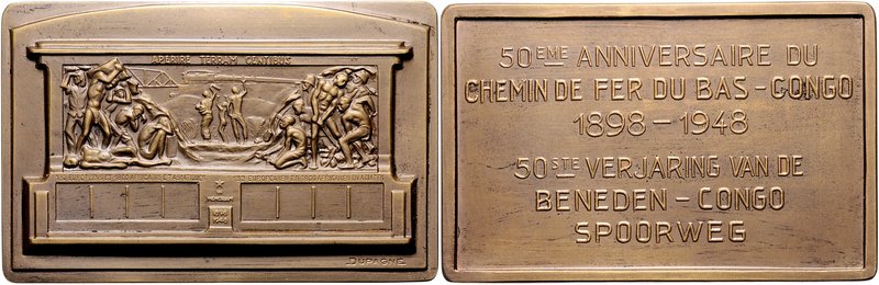 Belgien - Kolonien Bronze-Plakette 1948 (v. Dupagne) a.d. 50. Jahrestag der Eise...
