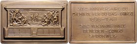 Belgien - Kolonien Bronze-Plakette 1948 (v. Dupagne) a.d. 50. Jahrestag der Eisenbahnlinie Bas-Congo van Craenbroeck 45. 
92,2x59,5mm 203,4g vz-st