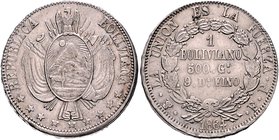 Bolivien Republik 1 Boliviano 1864 F.P. KM 152.1. 
 ss-vz