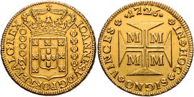 Brasilien Joao V. 1706-1750 20000 Reis 1726 Minas Gerais Friedb. 33. Gomes 38.03. Russo 262. 
Goldpatina vz