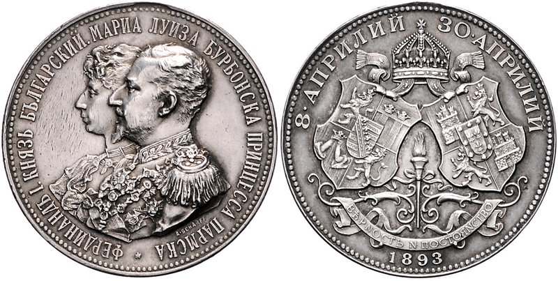 Bulgarien Ferdinand I. als Fürst 1887-1908 Silbermedaille 1893 (v. Scharff) auf ...