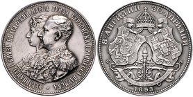 Bulgarien Ferdinand I. als Fürst 1887-1908 Silbermedaille 1893 (v. Scharff) auf seine Vermählung mit Maria Luise v. Bourbon-Parma Wurzbach 2069 (Bronz...