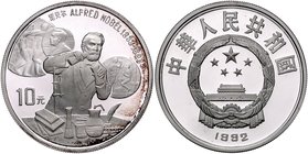 China Volksrepublik 10 Yuan 1993 Alfred Nobel KM 444. 
mit Zertifikat PP