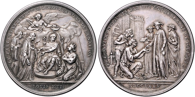 Frankreich Louis XVI. 1774-1793 Silbermedaille 1775 (v. Duvivier) a.d. Befreiung...