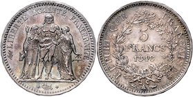 Frankreich II. République 1848-1852 5 Francs 1848 A - Paris KM 756. 
dunkle Patina vz