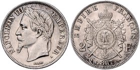 Frankreich Napoléon III. 1852-1871 2 Francs 1867 A - Paris Gad. 527. 
 vz