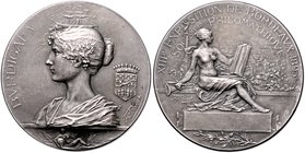 Frankreich III. République 1871-1940 Bronzemedaille 1895 versilbert (v. Rivet) a.d. XIII. Ausstellung der Société Philamathique in Bordeaux, mit leere...
