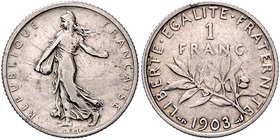 Frankreich III. République 1871-1940 1 Franc 1903 Gad. 467. 
selten ss