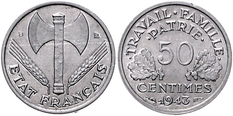 Frankreich Etat Francais 1940-1944 50 Centimes 1943 B Gad. 425. 
 f.st