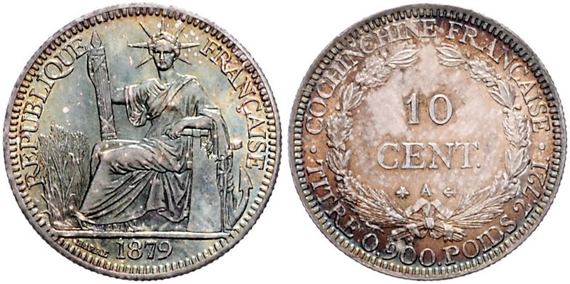 Französische Kolonien Cochinchina 10 Cent 1879 A - Paris Lecompte 17. 
hübsche ...