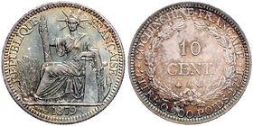 Französische Kolonien Cochinchina 10 Cent 1879 A - Paris Lecompte 17. 
hübsche blaue Patina vz