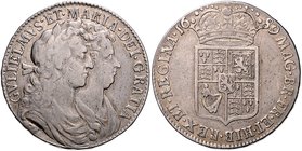 Großbritannien William III. u. Maria II. 1688-1694 1/2 Crown 1689 mit Randschrift (schwach), second shield Seaby 3435. 
 f.ss