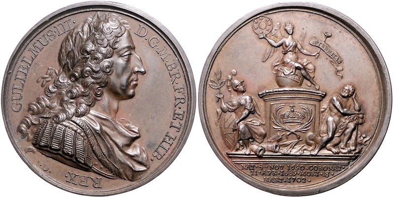 Großbritannien William III. 1694-1702 Bronzemedaille o.J. (v. Dassier) auf seine...