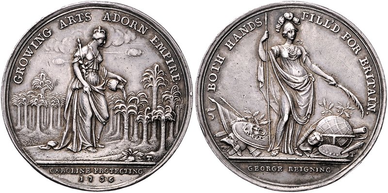Großbritannien George II. 1727-1760 Silbermedaille 1736 (v. Tanner) auf die Köni...