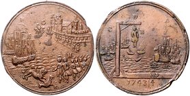 Großbritannien George II. 1727-1760 Bronzemedaille 1744 (unsign.) Spottmedaille a.d. Stuart-Prätendenten Karl Eduard Slg. Fiew 638. 
Sf. a. Rd., 38,1...