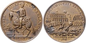 Großbritannien George II. 1727-1760 Bronzemedaille 1746 (unsign.) auf William v. Cumberland u.d. Sieg in der Schlacht von Culloden Eimer 605. 
42,5mm...