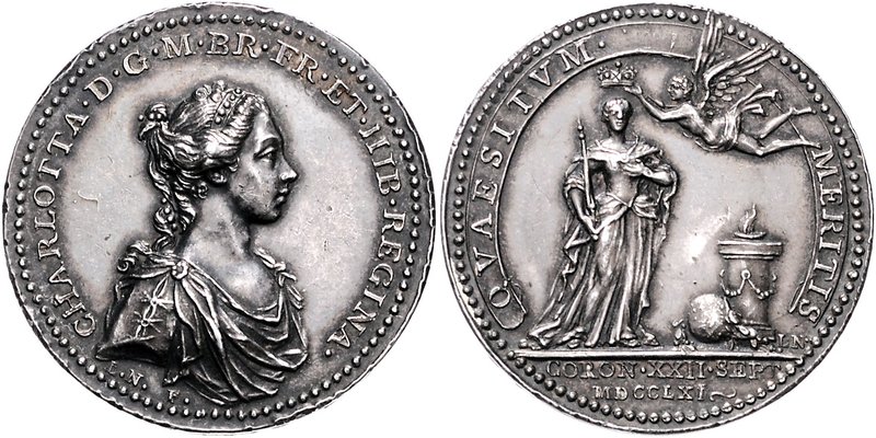 Großbritannien George III. 1760-1820 Silbermedaille 1761 (v. Lorenz Natter) a.d....