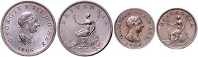 Großbritannien George III. 1760-1820 Lot von 2 Stücken: Farthing 1806 und 1/2 Penny 1806 (herrliche Patina) KM 661+ 662. Seaby 3782+ 3781. 
 ss-vz u....