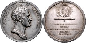 Großbritannien George III. 1760-1820 Silbermedaille 1814 (v. Stuckhart) auf die Siege zur Befreiung Spaniens 
Hklsp., 39,1mm 15,9g ss