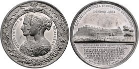 Großbritannien Victoria 1837-1901 Lot von 2 Zinnmedaillen 1851 (v. Allen & Moore) a.d. Weltausstellung. Mit Abbildung des Ausstellungsgeländes und a) ...