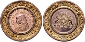 Großbritannien Victoria 1837-1901 Kupfermedaille 1888 (unsign.) in breitem bronzierten Zierrahmen, mit 2 seitlichen Löchern für Kettenanhänger, mit Ve...