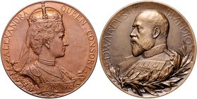 Großbritannien Edward VII. 1901-1910 Lot von 2 Bronzemedaillen: 1902 (unsign.) auf die Krönung des Königspaares und 1920 (v. Szirmai) Prämie des Wohlt...