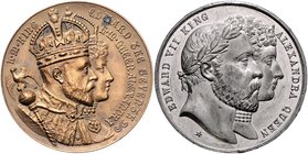 Großbritannien Edward VII. 1901-1910 Lot von 2 Stücken: Zinnmedaille 1902 (v. B.&A.) und Bronzemedaille 1902 (v. F.M.) a.d. Krönung des Königspaares ...