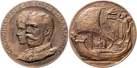 Großbritannien George V. 1910-1936 Bronzemedaille 1911 (v. A. Toft) auf die Krönung des Königspaares 
52,4mm 58,8g vz+