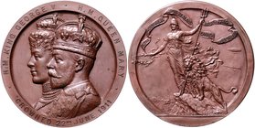 Großbritannien George V. 1910-1936 Bronzemedaille 1911 (v. Henning) auf die Krönung des Königspaares 
51,3mm 59,5g vz+