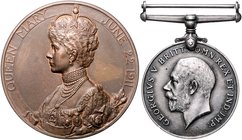 Großbritannien George V. 1910-1936 Lot von 2 Stücken: Bronzemedaille 1911 (v. Mackennal) auf seine Krönung (51,1mm 78,4g) und Silbermedaille o.J.(v. W...