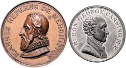 Großbritannien - Lots Lot von 6 Stücken: Bronzemedaille o.J. (v. Carter) auf Johannes Neperus de Merchiston (vz, 44,9mm 39,9g), Zinnmedaille 1802 (v. ...