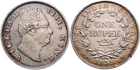 Britisch-Indien Wilhelm IV. 1830-1837 1 Rupie 1835 KM 450. 
Rf. ss-vz