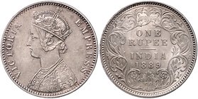 Britisch-Indien Kaiserin Victoria 1876-1901 1 Rupie 1889 KM 492. 
 vz-st