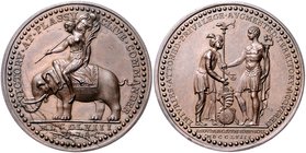 Indien - Bengalen East India Company 1757-1857 Bronzemedaille 1758 (v. Pingo) a.d. Schlacht von Palashi/Plassy. Victoria thront auf Elefant, Lord Cliv...