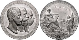 Italien Umberto I. 1878-1900 Zinnmedaille 1898 (v. Johnson) auf die Allgemeine Italienische Ausstellung in Turin anlässlich der 50-Jahrfeier der Prokl...